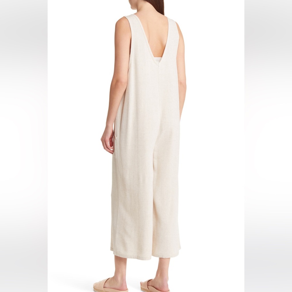 Treasure & Bond Cream Wide-Leg Jumpsuit with V-Neck